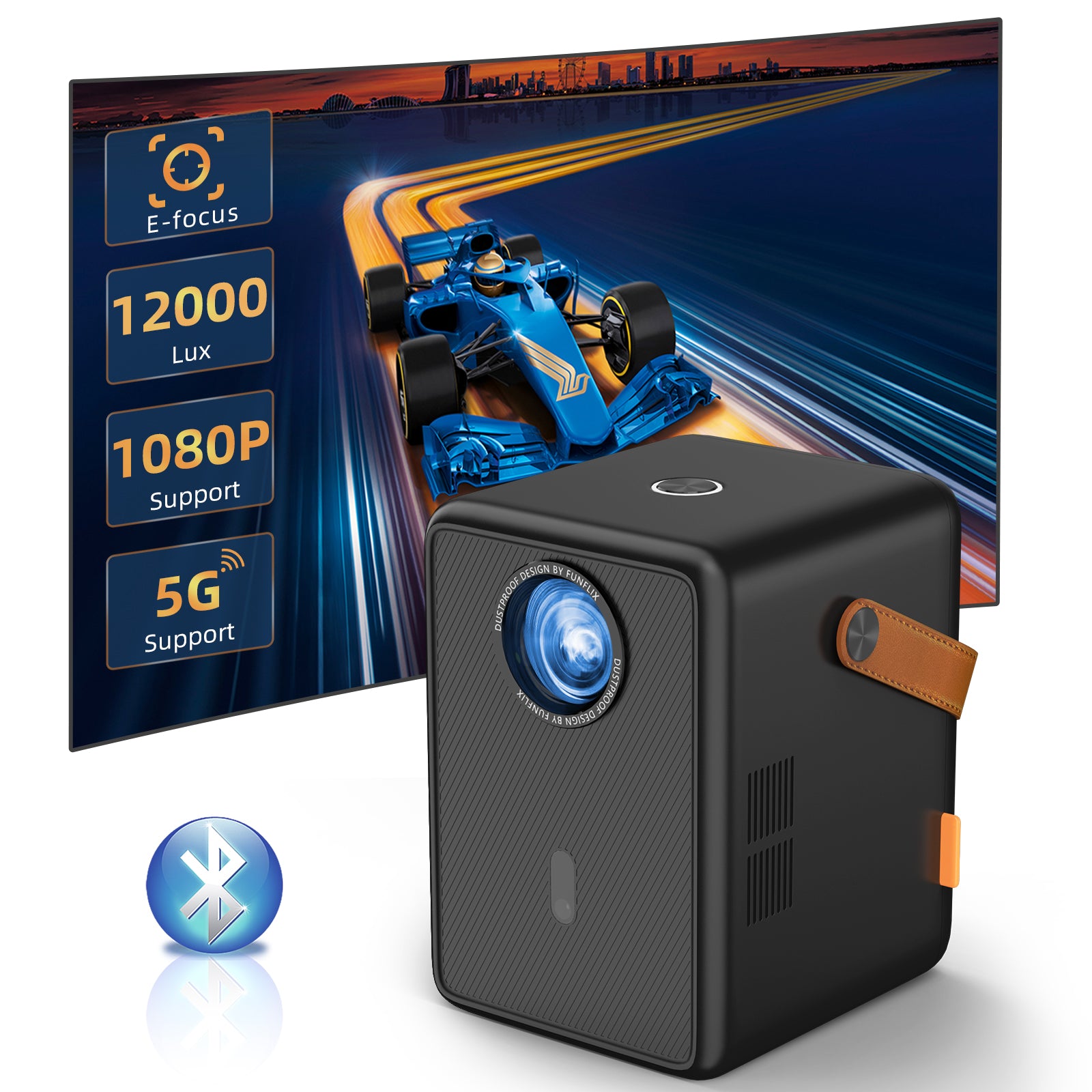 FUNFLIX プロジェクター 本体 Electric Focus Projector 5G WiFi Bluetooth Mini Projector 9500